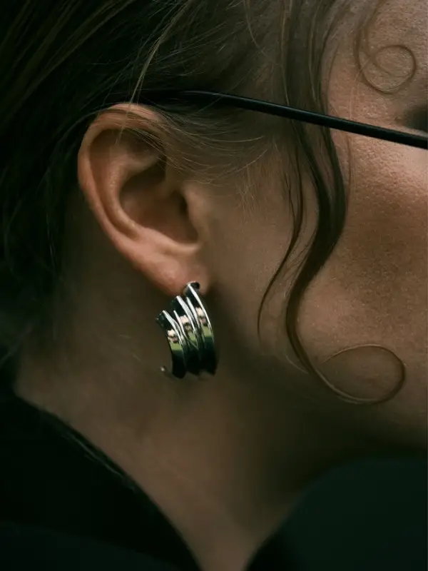 Серьги металл "Трио" на увеличение, цвет серебро