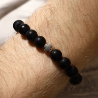 Чётки - браслет шар №10 &laquo;Шунгит&raquo; 19 бусин с крестиком