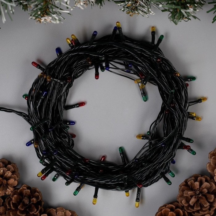 Гирлянда &laquo;Нить&raquo; 7 м, IP20, тёмная нить, 100 ламп, свечение мульти, 8 режимов, 220 В