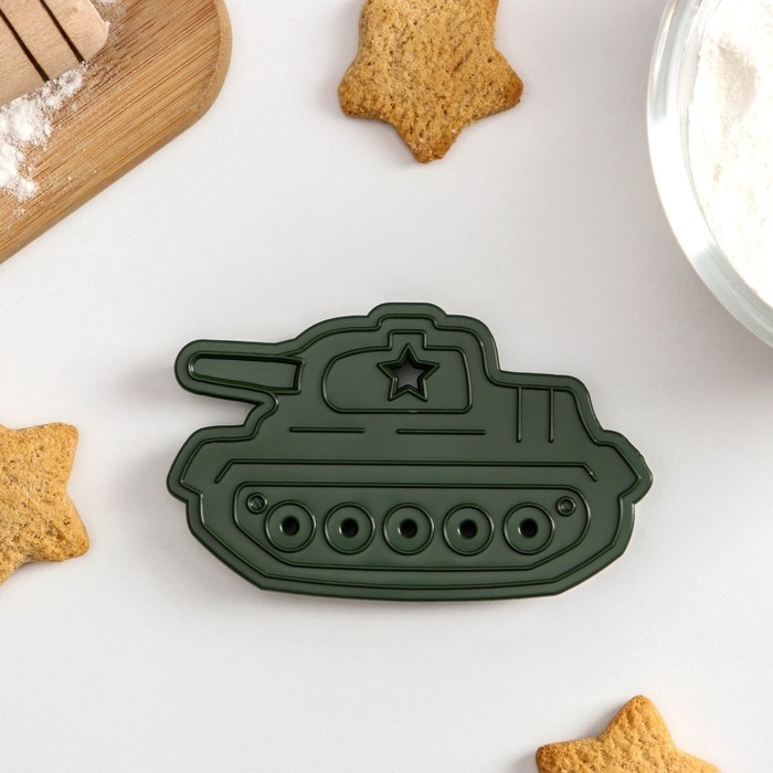 Форма для печенья &laquo;Танк&raquo;, вырубка, штамп, 10,5&times;6,5&times;1,5 см, цвет зелёный