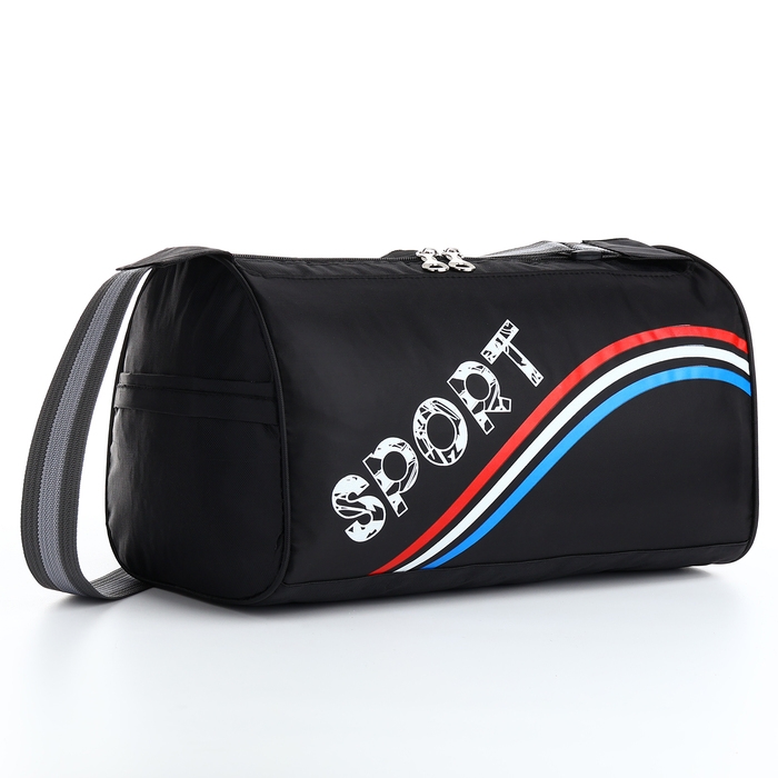 Сумка спортивная на молнии, боковой карман/сетка, регулируемый ремень, маленький размер, цвет чёрный/триколор