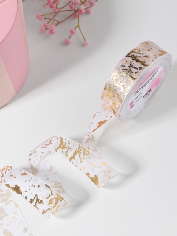 Лента капроновая с тиснением &laquo;Мрамор&raquo;, 25 мм &times; 23 &plusmn; 1 м, цвет белый/золотой №001