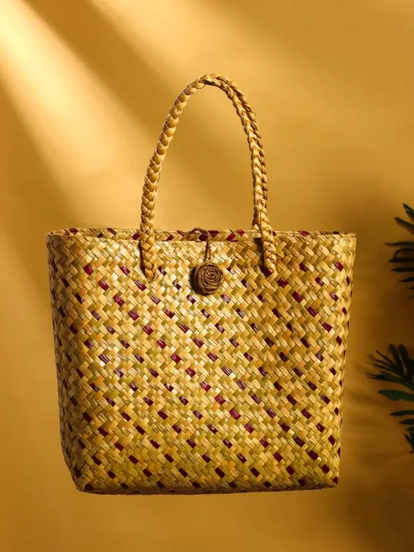 Сумка плетёная из пандана и водного гиацинта 38х14х40 см