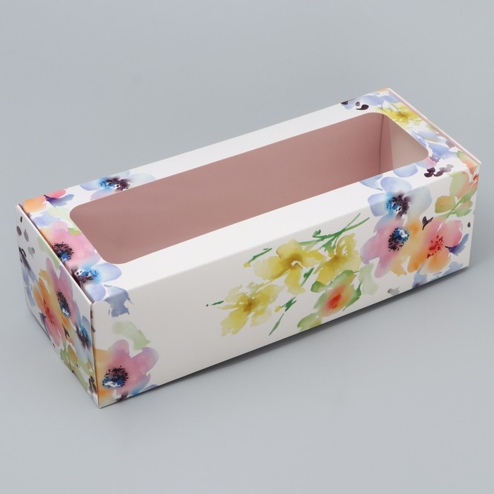 Кондитерская упаковка, коробка для кекса с окном, &laquo;Цветочная гамма&raquo;, 26 х 10 х 8 см