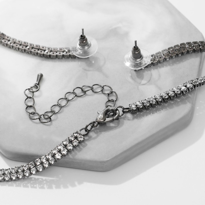 Набор 2 предмета: серьги, кулон &laquo;Элегантность&raquo; жгут, цвет белый в сером металле, 42 см