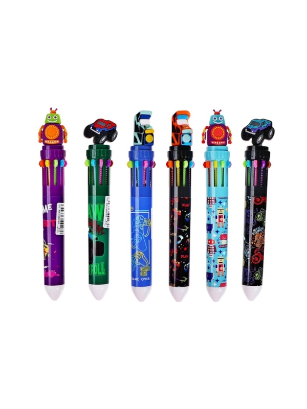 Ручка шариковая автоматическая, 10-ти цветная, штрихкод на штуке, МИКС Робот/Машина