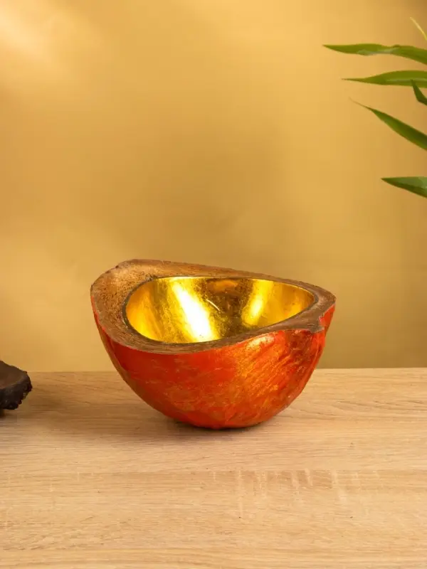 Чаша из кокоса, 19&times;22&times;10 см, красно-золотая