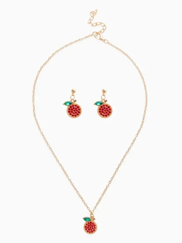 Набор 2 пред-та: серьги,кулон "Гранат", цвет красный в золоте 44+удл.