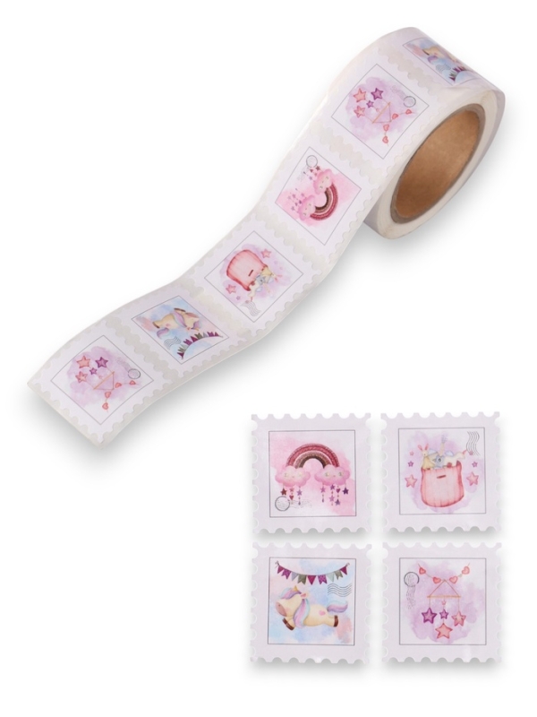 Наклейка бумага "Марки. Для малышек" 3х3 см 200 шт в рулоне