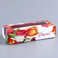 Коробка с обечайкой для 3 конфет, с окном &laquo;8 марта&raquo;, 13&times;5&times;3.3 см