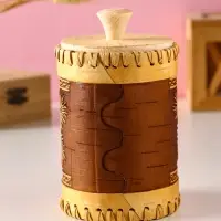 Туес шитый "Шишки" , D8смхH(с хватком)14см, береста