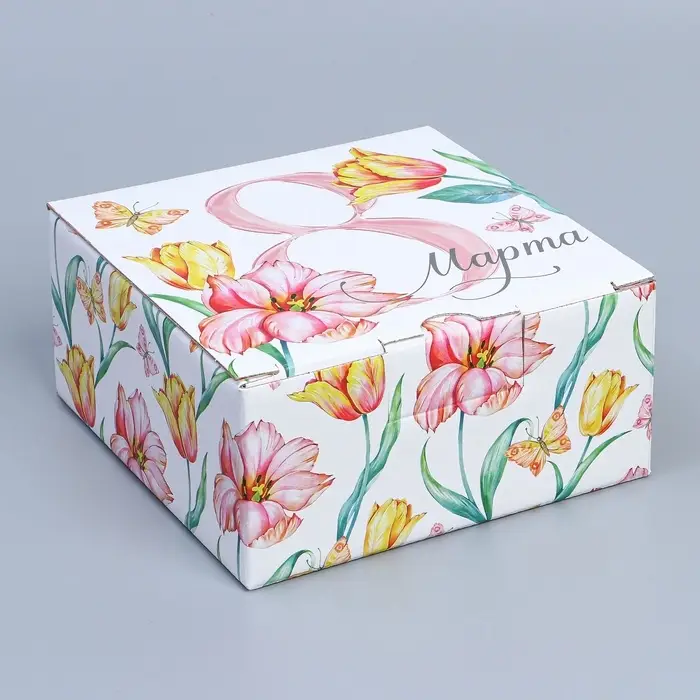 Коробка подарочная сборная, упаковка, &laquo;С 8 марта&raquo;, 15 х 15 х 7 см