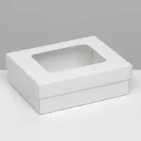 Коробка подарочная складная, упаковка, крышка - дно, с окном, белая, 16.5&times;12.5&times;5.2 см