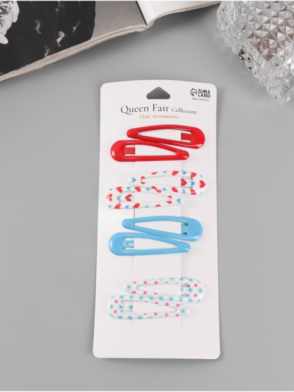 Невидимка для волос Невидимка для волос "Флора" (набор 8 шт) сердца круги, 5 см, микс