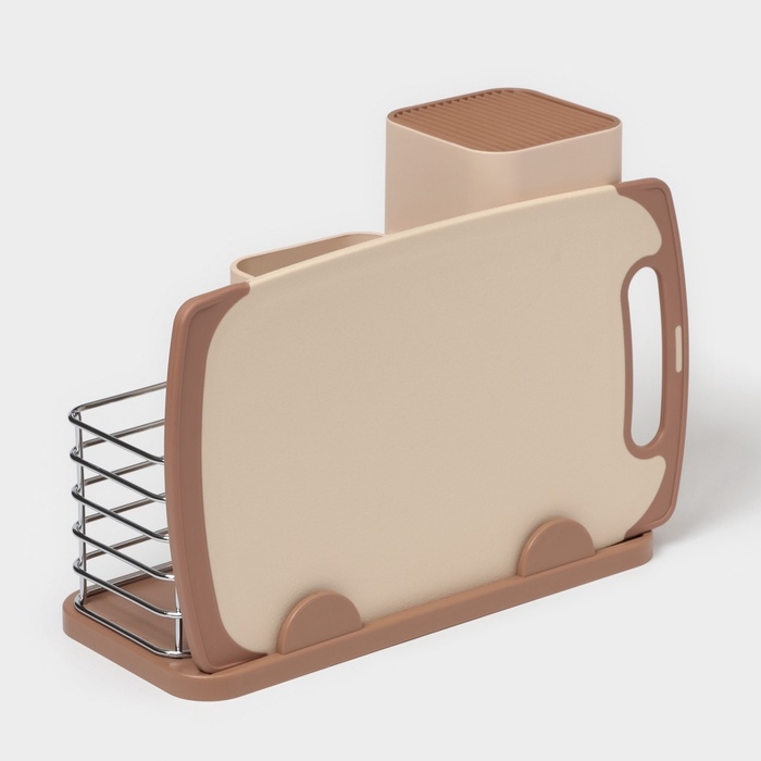 Подставка для ножей и столовых приборов Доляна &laquo;Нежность&raquo;, пластик, бежевая