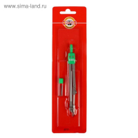 Циркуль металлический Koh-I-Noor 5901, 122 мм + контейнер с грифелем, серебристый, в блистере с европодвесом