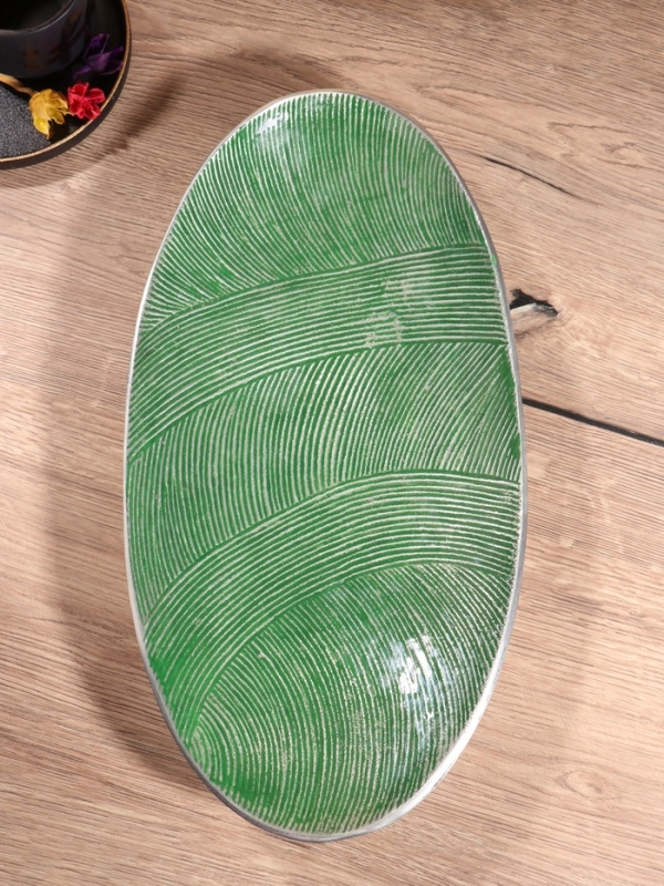 Блюдо алюминий цв. зелёный, 41х21х4,8 см