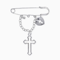 Булавка &laquo;Крест&raquo; и сердце, цвет серебро