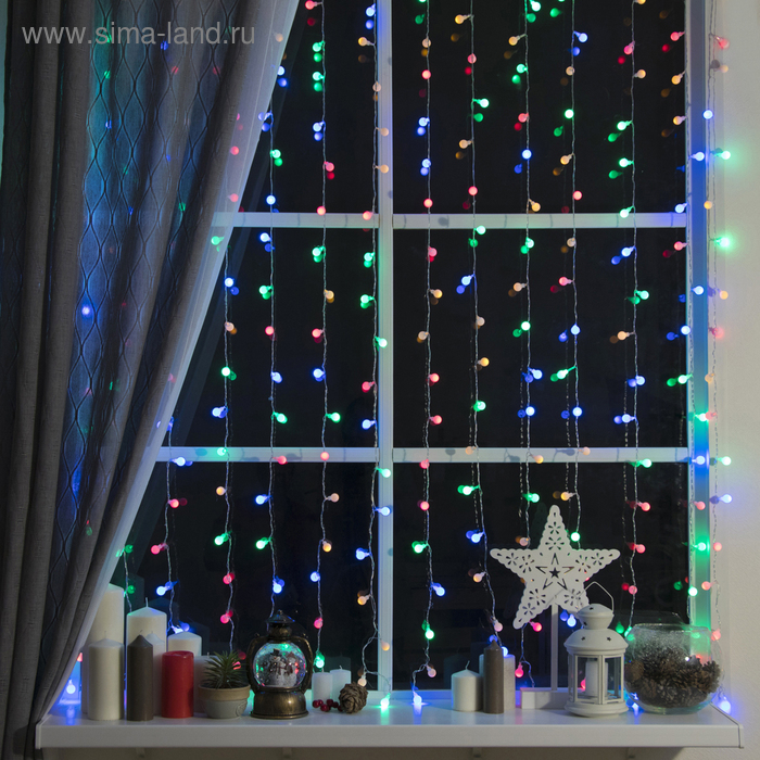 Гирлянда &laquo;Занавес&raquo; 2 &times; 1.5 м с насадками &laquo;Шарики&raquo;, IP20, прозрачная нить, 360 LED, свечение мульти, 8 режимов, 220 В