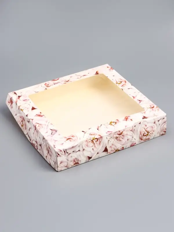 Коробка складная с окном &laquo;Пионы&raquo;, 20&times;20&times;4 см