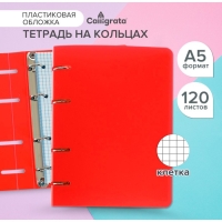 Тетрадь на кольцах A5 120 листов в клетку Calligrata Красная, пластиковая обложка, блок офсет Тетрадь на кольцах A5 120 листов в клетку Calligrata Красная, пластиковая обложка, блок офсет