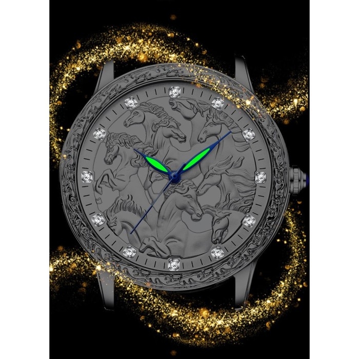 Часы наручные кварцевые мужские "Кони", d-4.4 см, серебро