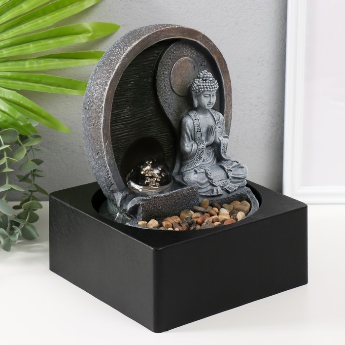 Фонтан настольный от сети, подсветка Фонтан настольный от сети, подсветка "Будда под луной" 18х18х24 см