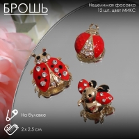 Брошь &laquo;Божья коровка&raquo; форма МИКС, цвет красно-чёрный в золоте (неделимая фасовка 12 шт., цена за шт.)