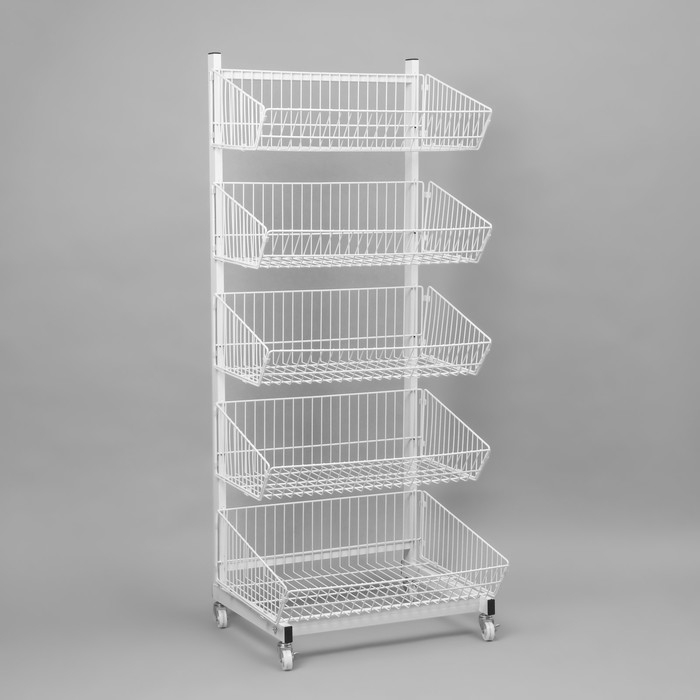 Накопитель разборный на колесах, 5 корзин, 58&times;53&times;146 см, цвет белый