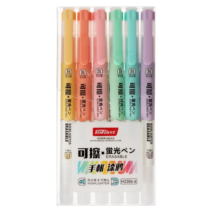 Набор маркеров-текстовыделителей Набор маркеров-текстовыделителей "Пиши - стирай" 6 цветов, двусторонние