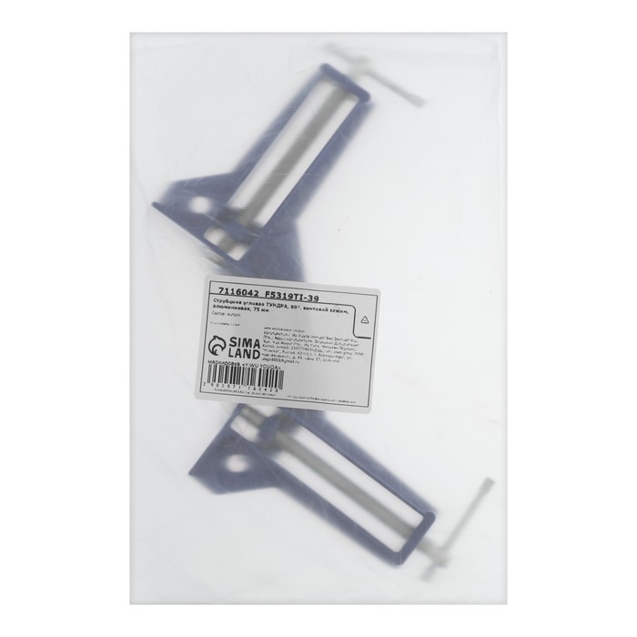 Струбцина угловая ТУНДРА, 90&deg;, винтовой зажим, алюминиевая, 75 мм