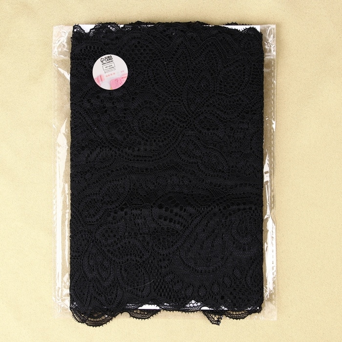 Кружевная эластичная ткань, 210 мм &times; 2,7 &plusmn; 0,5 м, цвет чёрный