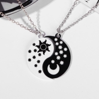 Кулоны &laquo;Неразлучники&raquo; день и ночь, цвет чёрно-белый в серебре, 45 см