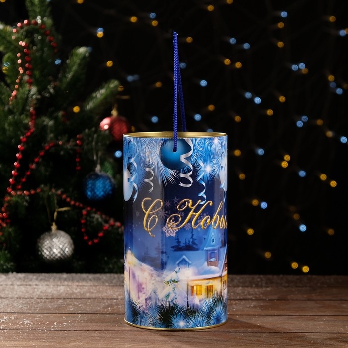 Новый год. Подарочная коробка, тубус &laquo;Рождественская деревня&raquo; 120 х 220 мм (200 мм внутр. высота).