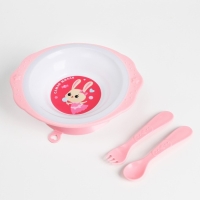 Набор детской посуды &laquo;Зайка Полли&raquo;, тарелка на присоске 250мл, вилка, ложка