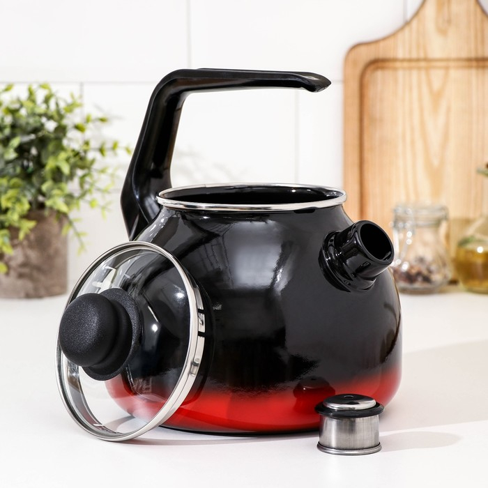 Чайник со свистком &laquo;Кармен&raquo;, 3 л, фиксированная ручка, индукция, цвет чёрно-красный