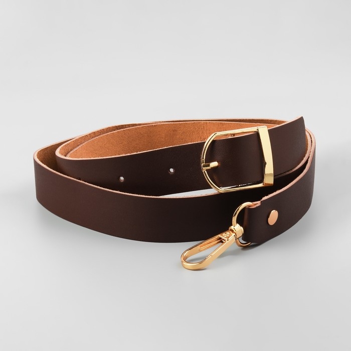 Ручка для сумки из натуральной кожи, регулируемая, с карабинами, 125 &plusmn; 2 см &times; 2,5 см, цвет коричневый/золотой