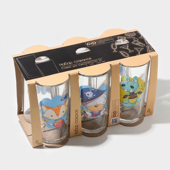 Набор стаканов &laquo;Верные друзья&raquo;, стеклянный, 230 мл, 6 шт, рисунок микс