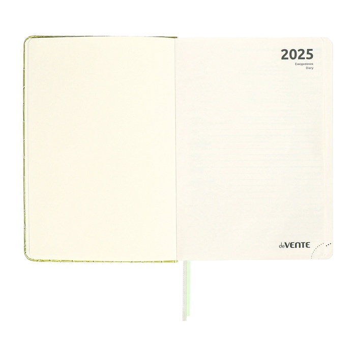 Ежедневник датированный 2025 года, A5, 168 листов, deVENTE. Barbara, твердая обложка кожзам с поролоном, перфорацией, ляссе, блок 70, зеленый Ежедневник датированный 2025 года, A5, 168 листов, deVENTE. Barbara, твердая обложка кожзам с поролоном, перфорацией, ляссе, блок 70, зеленый