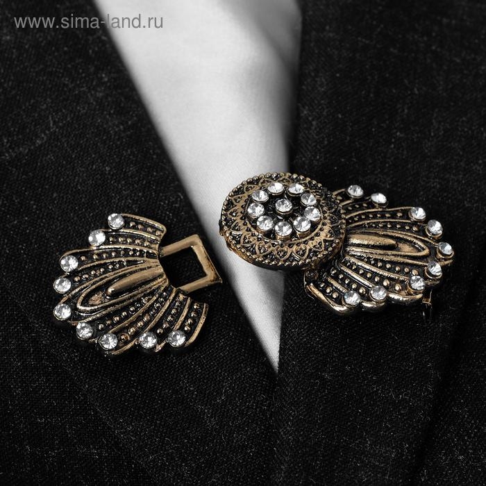 Зажим для кардигана «Перья», цвет белый в чернёном золоте Зажим для кардигана «Перья», цвет белый в чернёном золоте