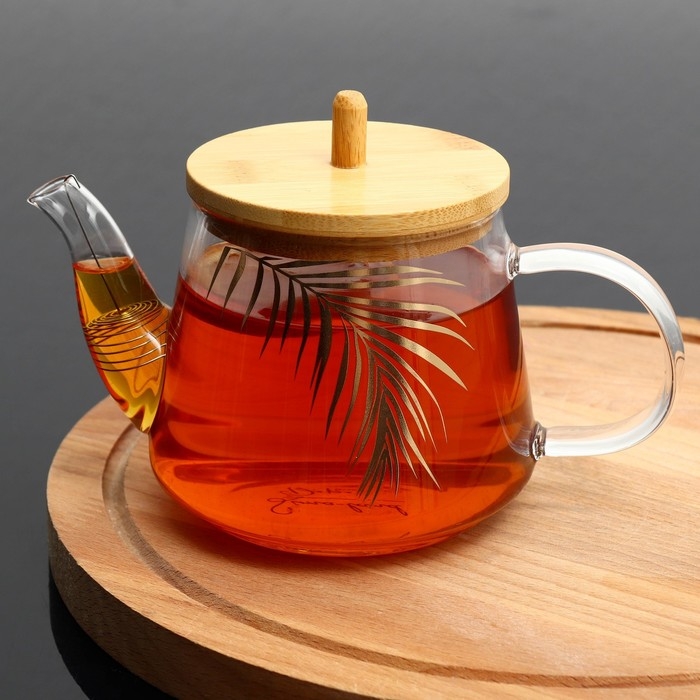 Чайник стеклянный заварочный с бамбуковой крышкой &laquo;Тропики&raquo;, 600 мл