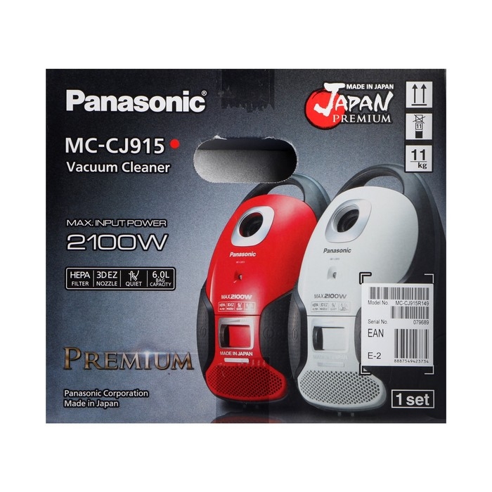 Пылесос PANASONIC MC-CJ915R, мешок, 2100 Вт, 6 л, шнур 5 м, красный Пылесос PANASONIC MC-CJ915R, мешок, 2100 Вт, 6 л, шнур 5 м, красный