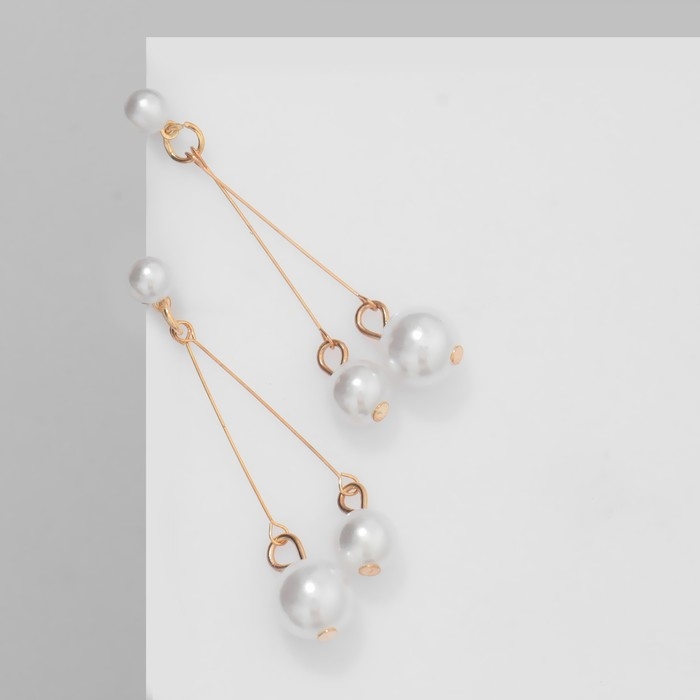 Серьги висячие &laquo;Жемчуг&raquo; вишенка, d=6, d=8, d=10, цвет белый в золоте