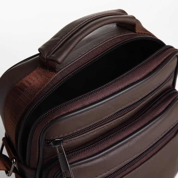 Сумка мужская на молниях, длинный ремень, цвет коричневый Сумка мужская на молниях, длинный ремень, цвет коричневый