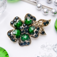 Брошь &laquo;Цветок желаний&raquo;, цвет изумрудный в чернёном золоте