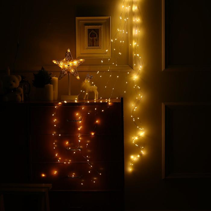 Гирлянда «Конский хвост» 8 нитей по 2 м, IP20, серебристая нить, 160 LED, свечение тёплое белое, USB Гирлянда «Конский хвост» 8 нитей по 2 м, IP20, серебристая нить, 160 LED, свечение тёплое белое, USB