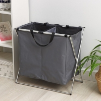 Корзина для белья Доляна Color, складная, двойная, 61&times;36&times;57 см, цвет серый