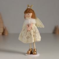 Кукла интерьерная "Ангелочек в белом платье с цветочками и пушистым воротником" 4,5х8х15 см    10471