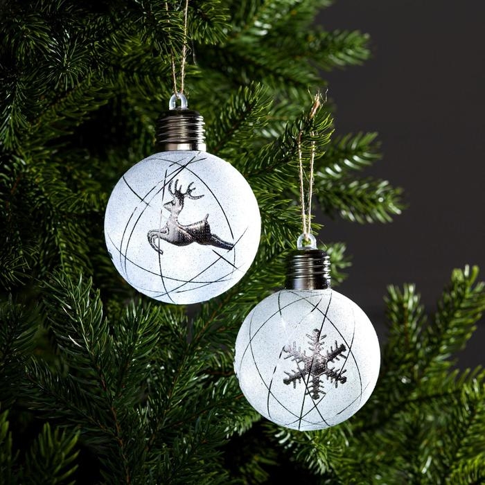 Набор ёлочных шаров &laquo;Серебристые нити&raquo; 2 шт., батарейки, 1 LED, свечение белое