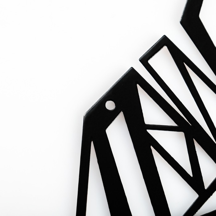 Панно металлическое "Перья" черное, набор 3 шт., 25х8 см